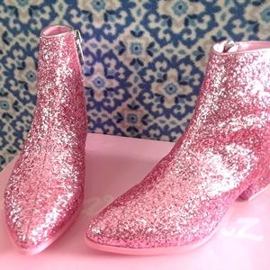 Pink glitter ankle boots